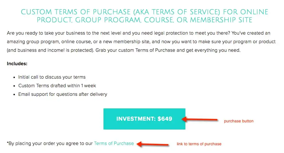 Custom terms of purchase example