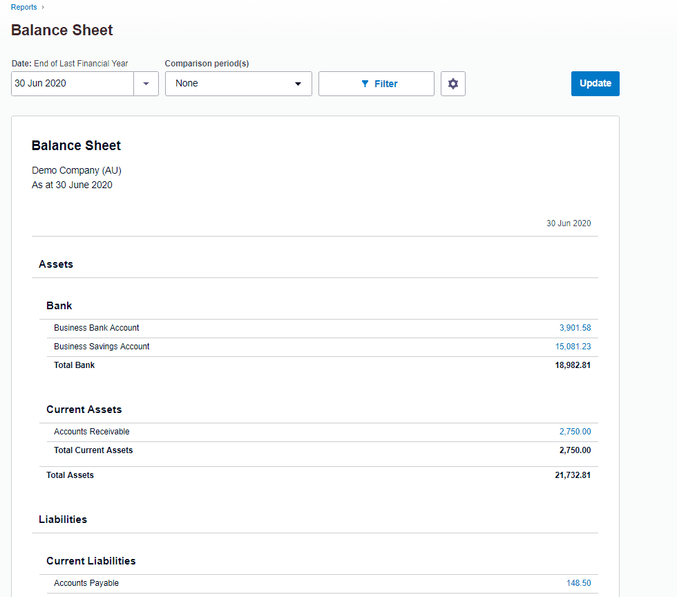 Xero Balance Sheet 