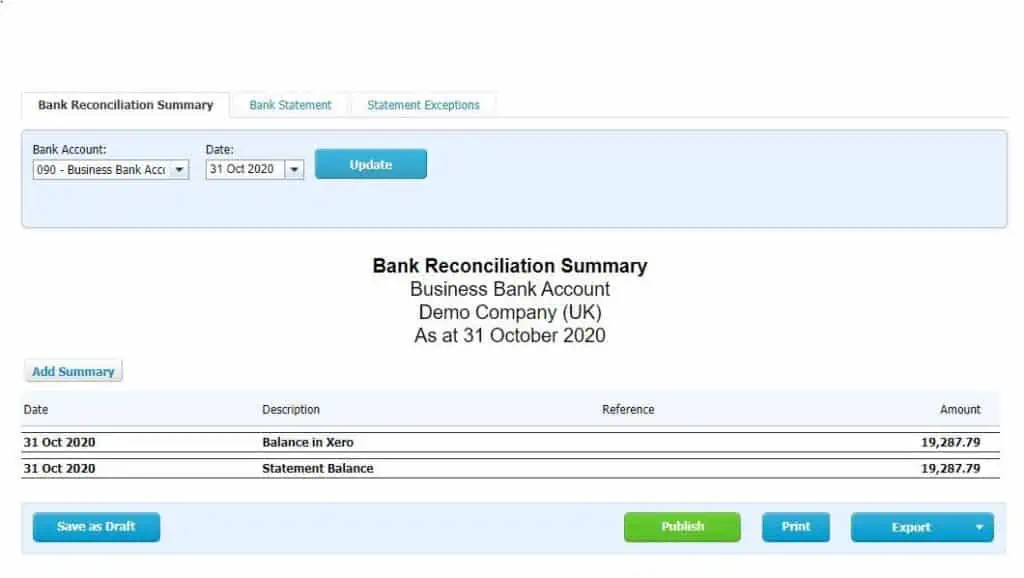 Xero Bank Reconciliation Report