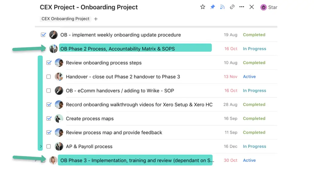 Onboarding project deadlines and tasks