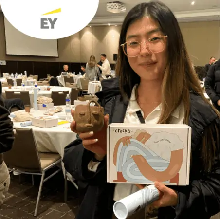 A happy employee after a Crockd facilitated team workshop for EY (Image source: Crockd)