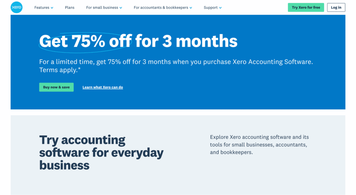 Xero landing page