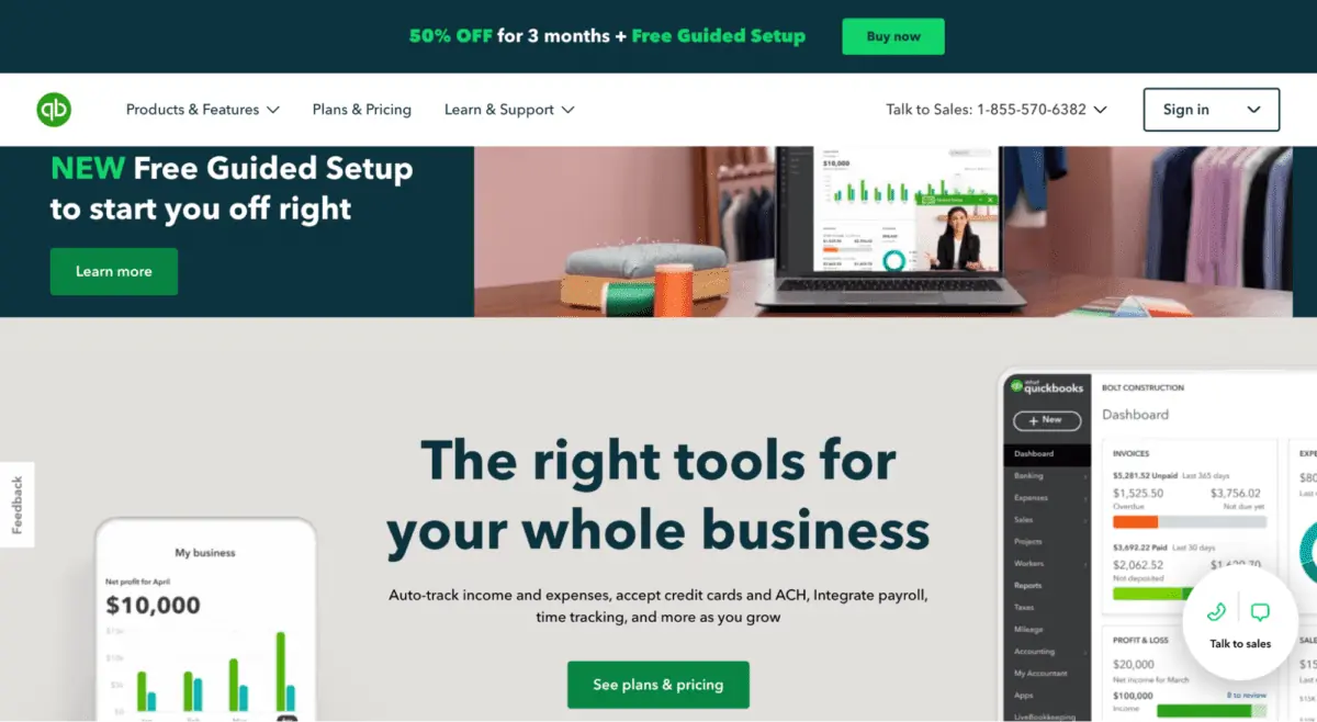 Quickbooks landing page